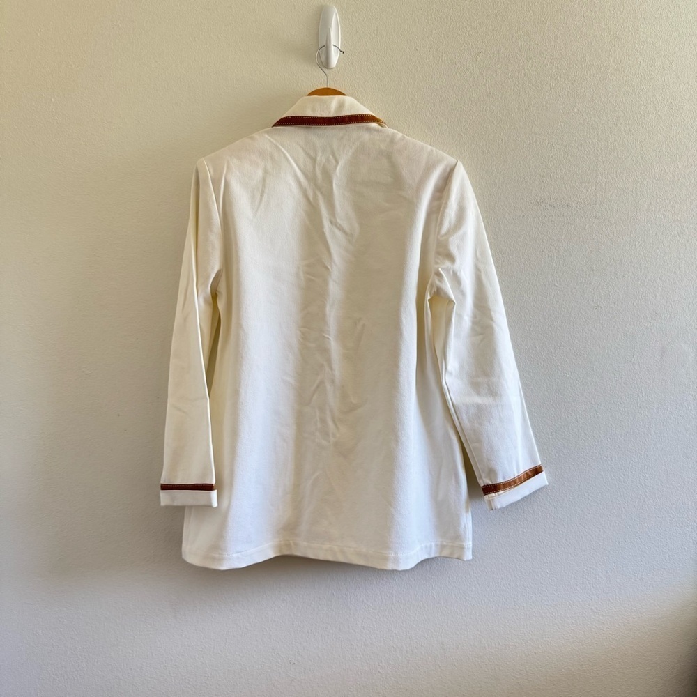 Vintage St. John Sport By Marie Gray White with Tan Trim Blazer size Small - Picture 4 of 9